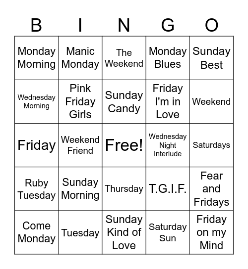 What Day is It? Bingo Card