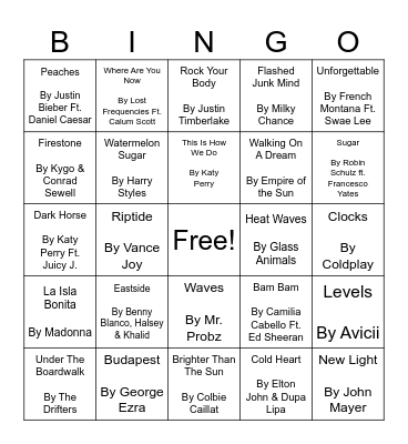 Beach Music Bingo Card