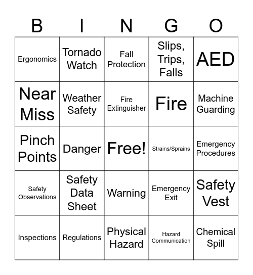 Safety Bingo Card