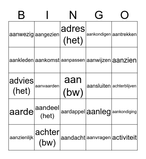 AZC Velp Bingo Card