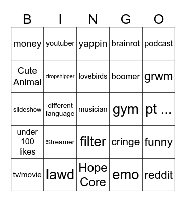 tiktok Bingo Card