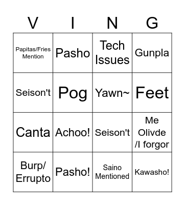 Redebut Bingo Card