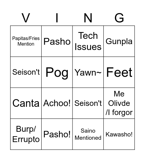 Redebut Bingo Card