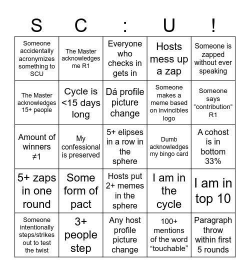 Thing afdibwoagebcowibscwosvevekxgcwjwhvxjsSC:U Bingo Card