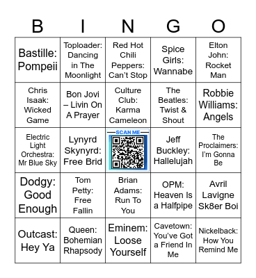 Alex Dobson Music Bingo - Round 1 Bingo Card