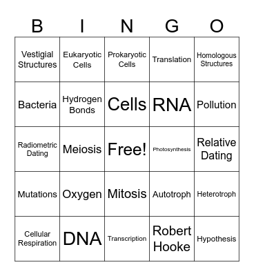 Biology SOL Review Bingo Card