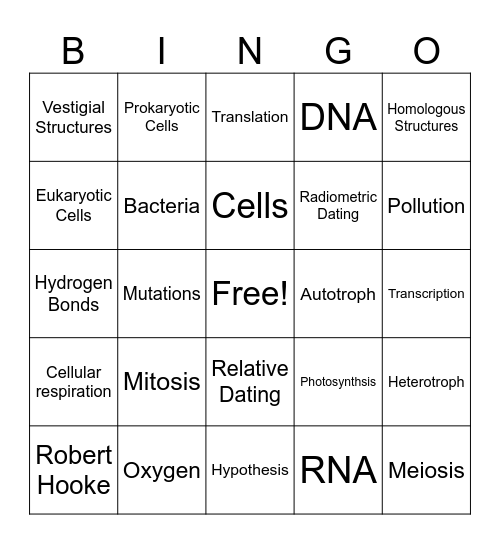 Biology SOL Review Bingo Card