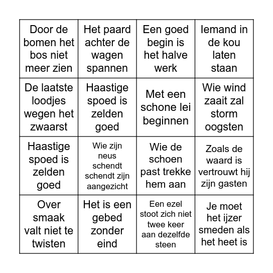 Spreekwoorden en gezegdes Bingo Card