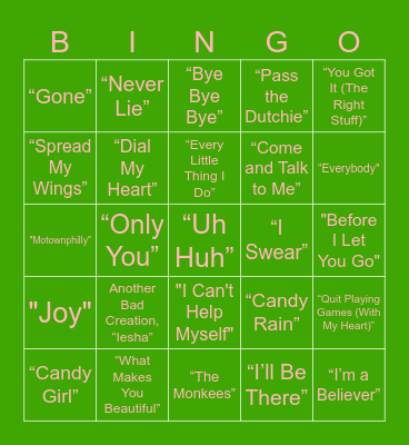 Boy Bands/ Male Groups Bingo Card