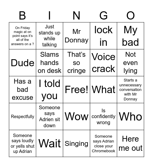 Adrien bingo 2 Bingo Card