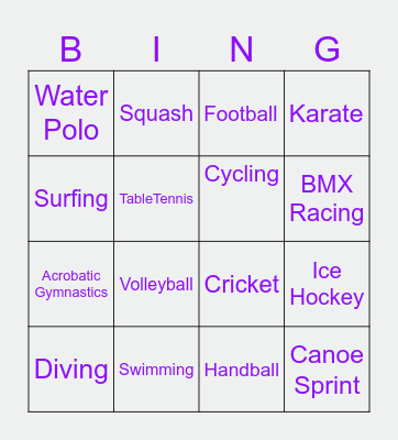 Olympics 2024 Bingo Card