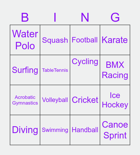 Olympics 2024 Bingo Card