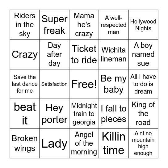 SINGO Bingo Card