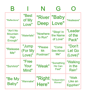 Girl Bands/ Female Groups Bingo Card