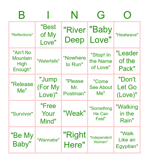 Girl Bands/ Female Groups Bingo Card