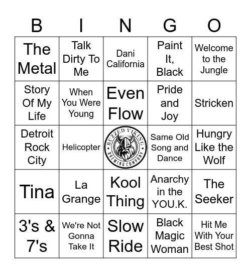 Rock Band & Guitar Hero Bingo Card