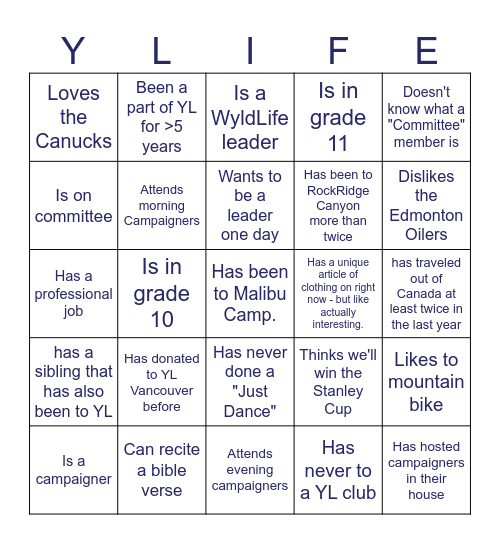 YL Bingo Card