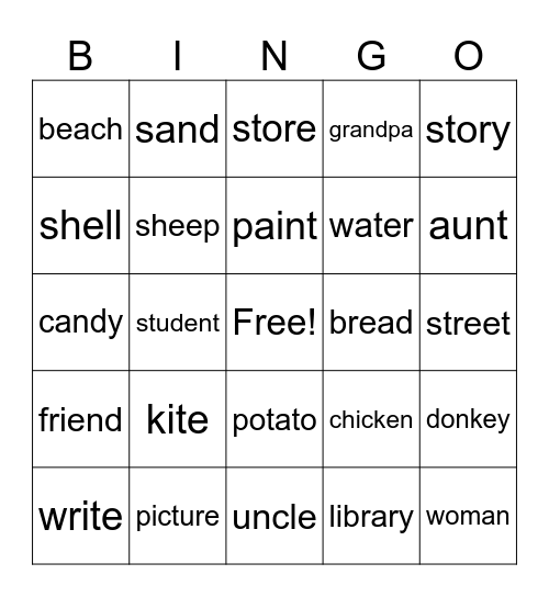 Book 1 Bingo Version 2 Bingo Card