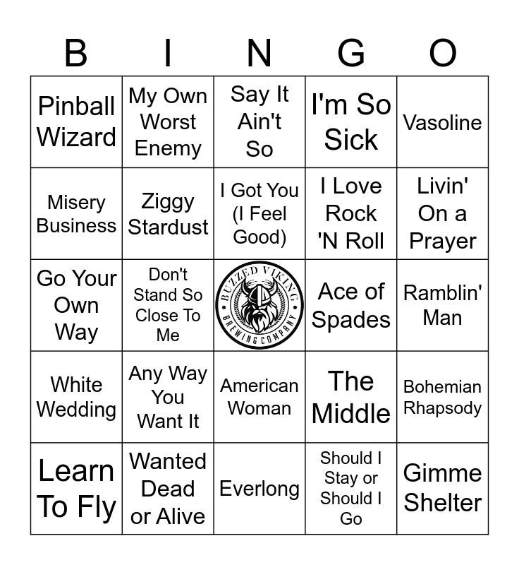 Rock Band & Guitar Hero 2.0 Bingo Card