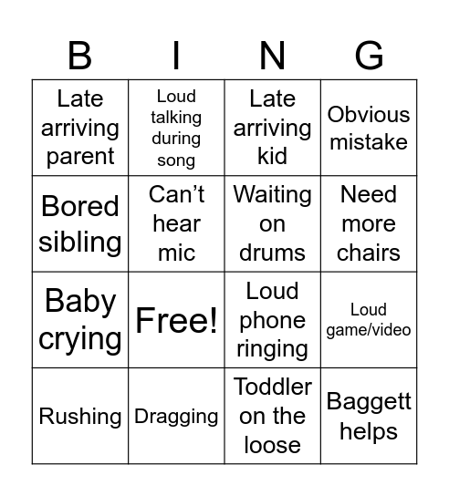 Concert bingo Card