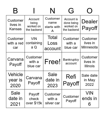 DCU Bingo Card