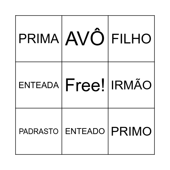 FAMÍLIA Bingo Card