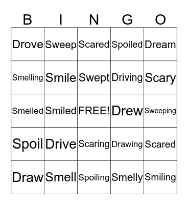 Dr, Sm, Sw & Sc Bingo Card