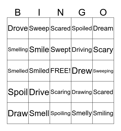 Dr, Sm, Sw & Sc Bingo Card