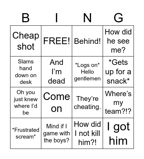 Bobby Gaming Bingo Card
