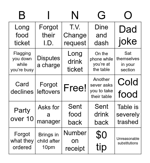 Server bingo Card