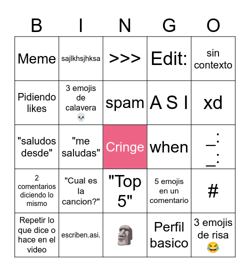 Comentarios De Youtube Shorts Bingo Card