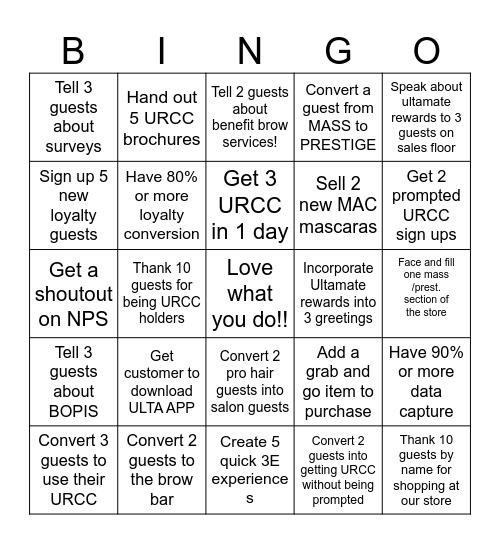 URCC AND ULTAMATE REWARDS BINGO Card