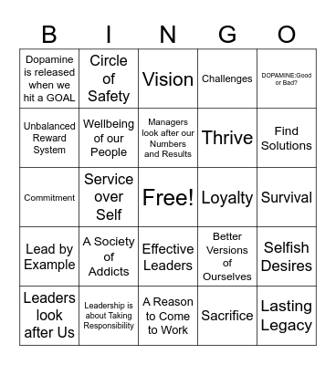 Leaders Eat Last Bingo Card
