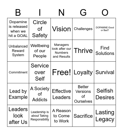 Leaders Eat Last Bingo Card