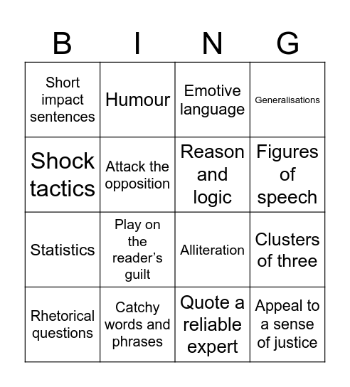 Persuasive Techniques Bingo Card