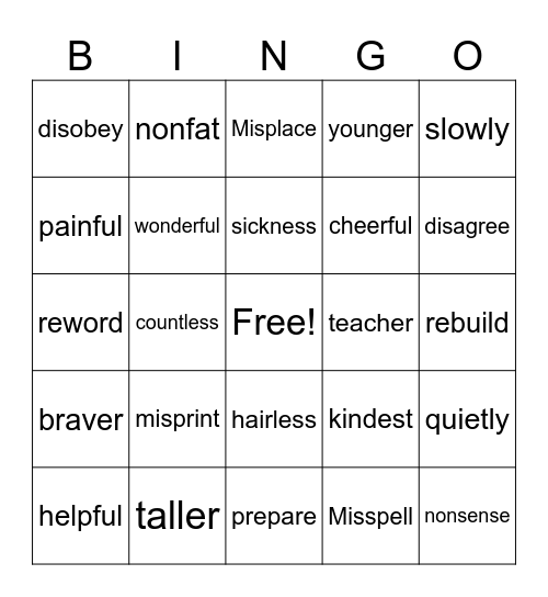 Affix review Bingo Card