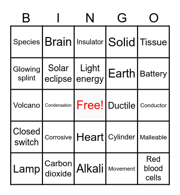 Science Stage 7i Revision Bingo Card