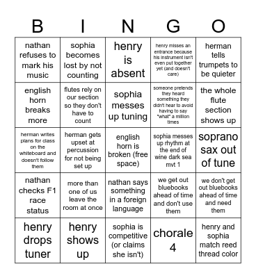 2023-2024 Oboe Section Bingo (please let this be a tradition) Bingo Card