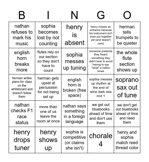 2023-2024 Oboe Section Bingo (please let this be a tradition) Bingo Card