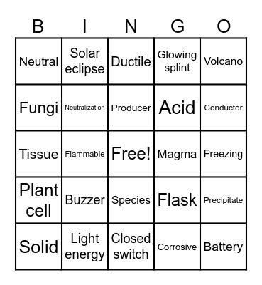 Science Stage 7 Revision Bingo Card
