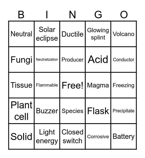 Science Stage 7 Revision Bingo Card