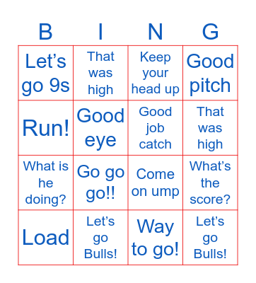Baseball Bingo Card
