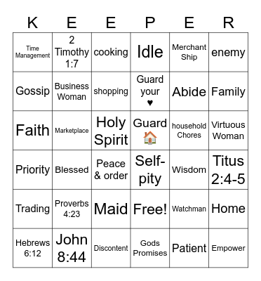 Keeper of the Home Bingo Card