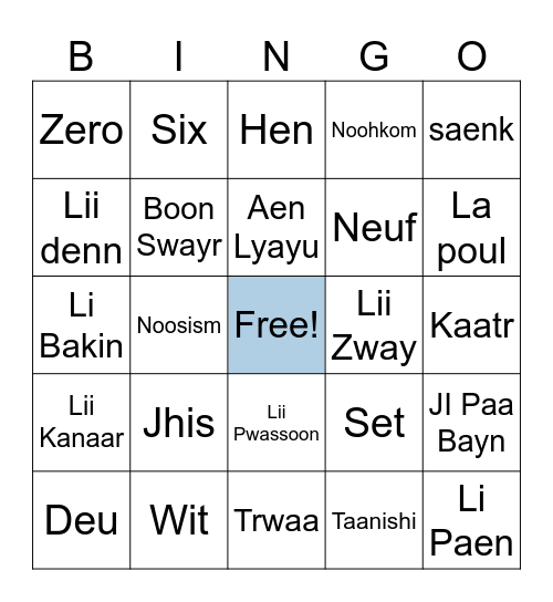 Michif Bingo Card