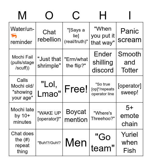 Mochi Streams Bingo Card