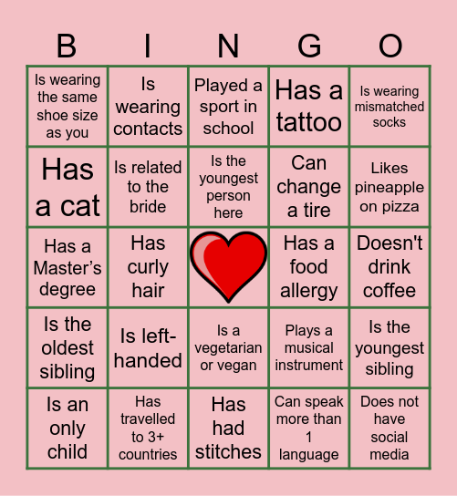 Marium's Bridal Shower - Find the Guest Bingo Card