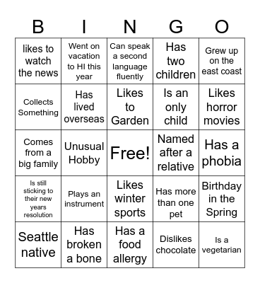 Adult Mixer Bingo Card
