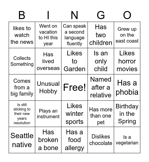 Adult Mixer Bingo Card
