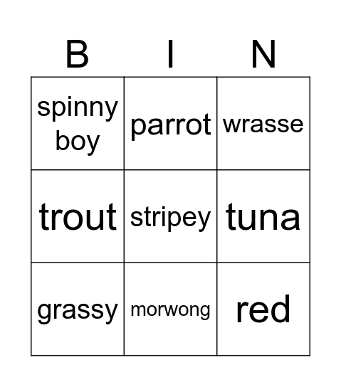 Fishing Bingo Card