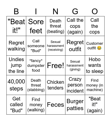 Ferry Worker Bingo Card
